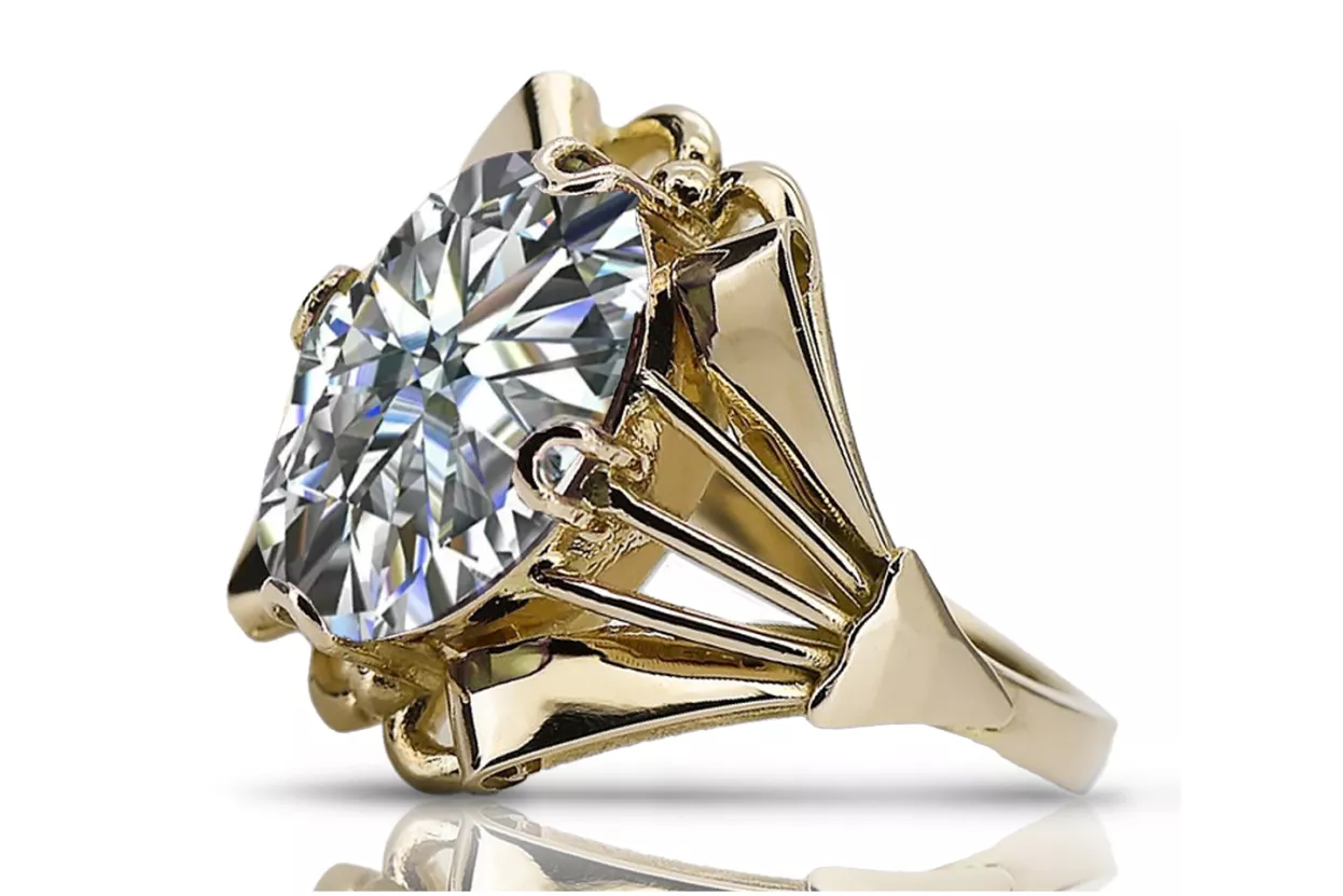 Cyrkonia 14k żółte złoto Pierścionek Vintage unikatowe vrc015y